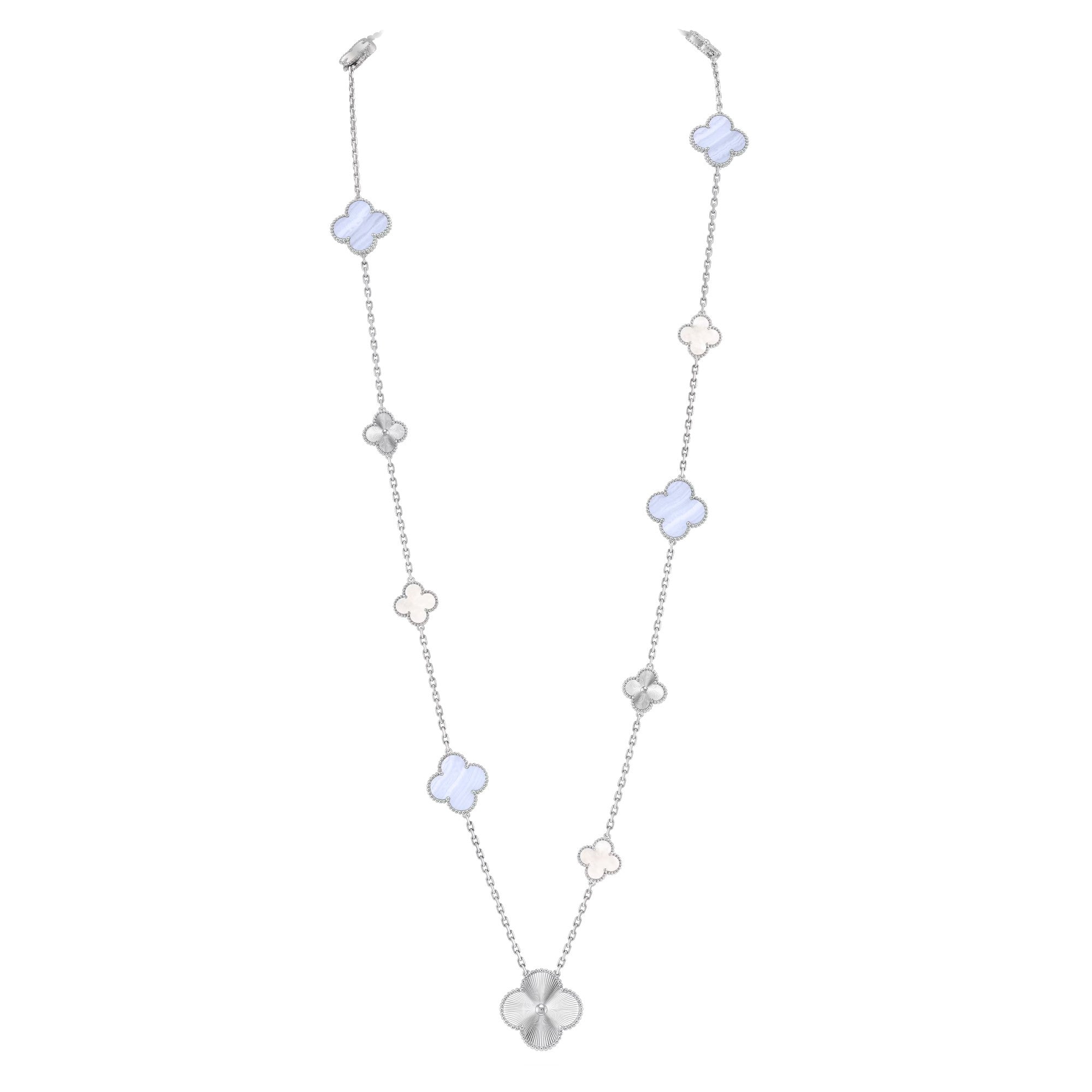 [Glow Jewelry]DETACHABLE CLOVER 15(11+4) FLOWER SILVER NECKLACE SET