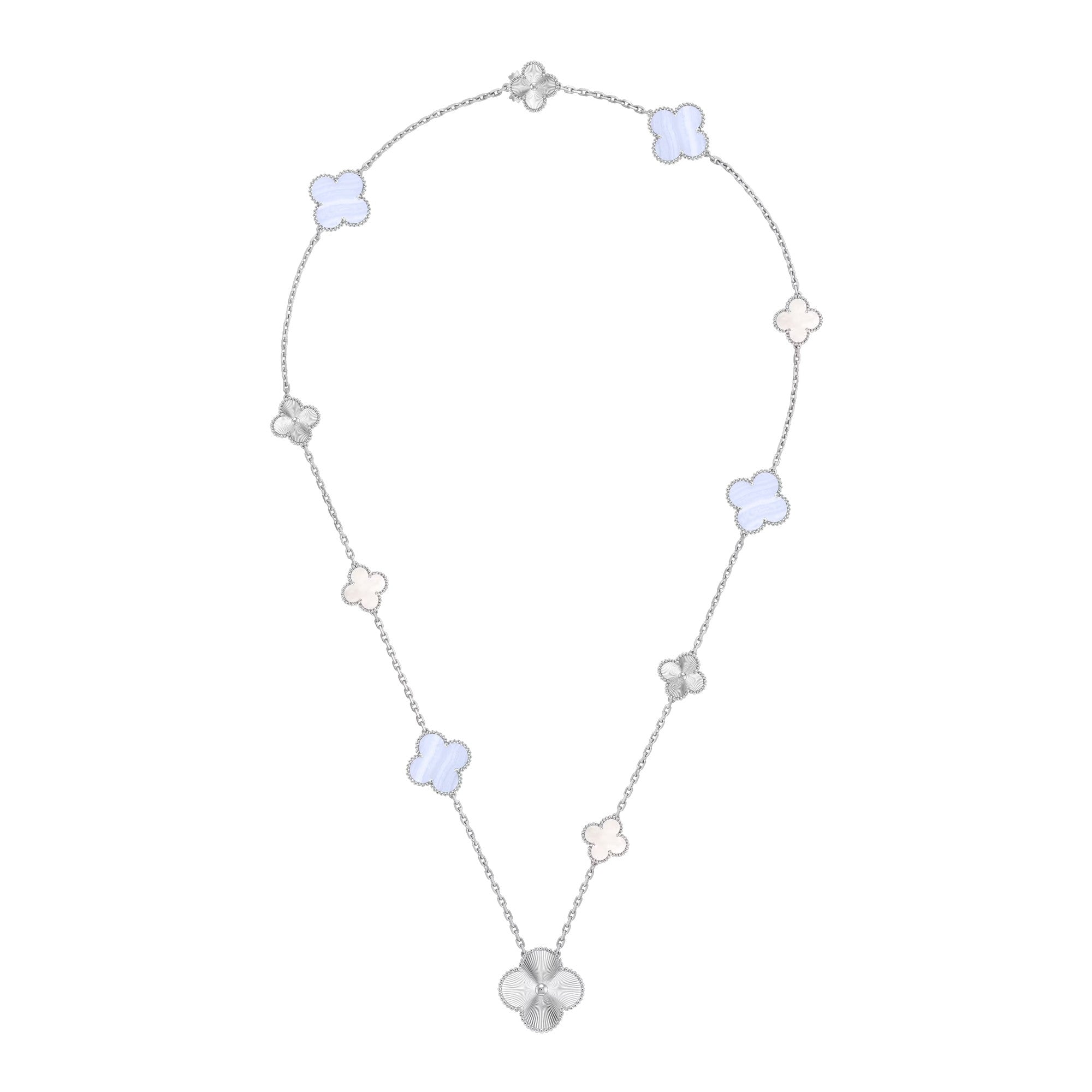 [Glow Jewelry]DETACHABLE CLOVER 15(11+4) FLOWER SILVER NECKLACE SET