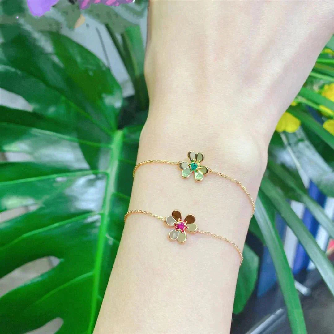 ¡®Glow¡¯FRIVOLE GOLD FLOWER PINK MALACHITE BRACELET