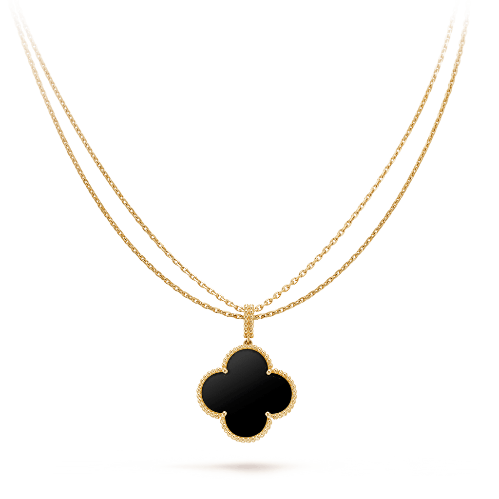 ¡®Glow¡¯CLOVER 25MM GOLD ONYX BIG CLOVER NECKLACE