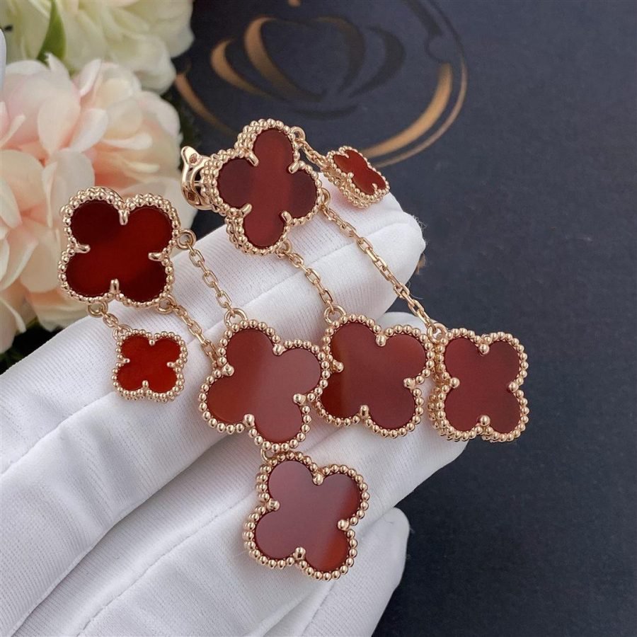 ¡®Glow¡¯CLOVER EARRINGS CARNELIAN 4 MOTIFS PINK GOLD