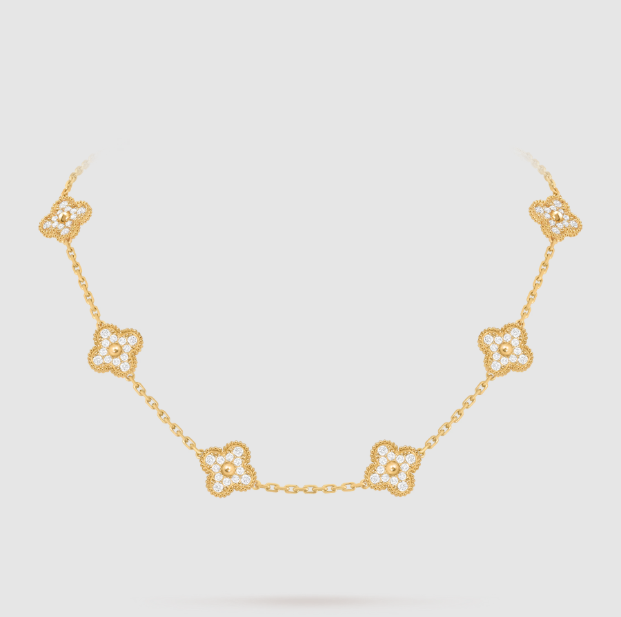 [¡®Glow¡¯]CLOVER 10 MOTIFS FULL DIAMOND NECKLACE