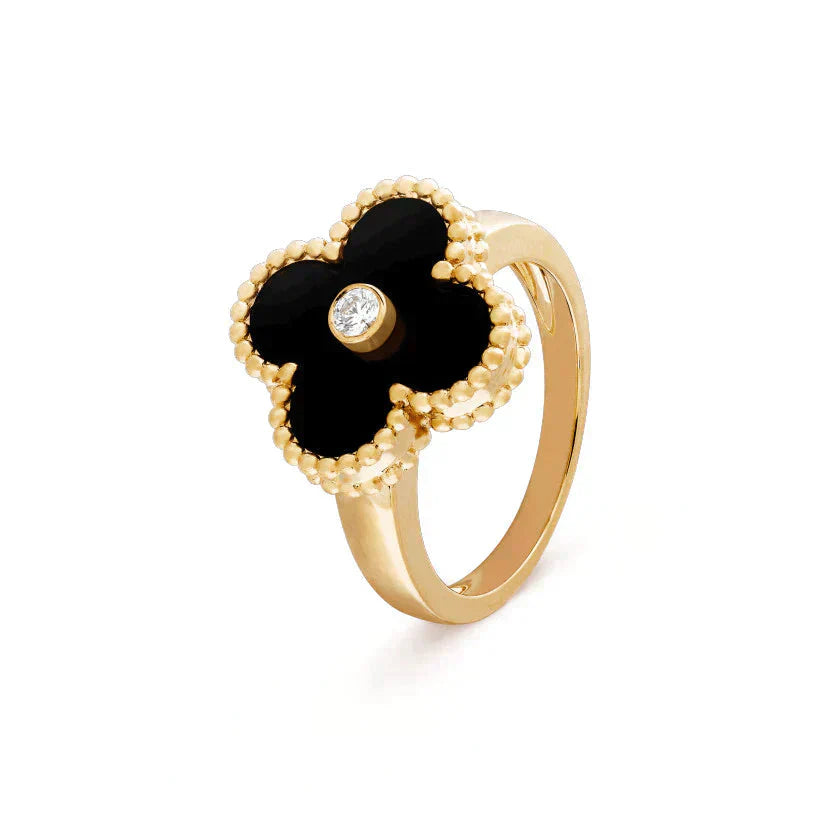 ¡®Glow¡¯CLOVER ONYX RING GOLD DIAMOND